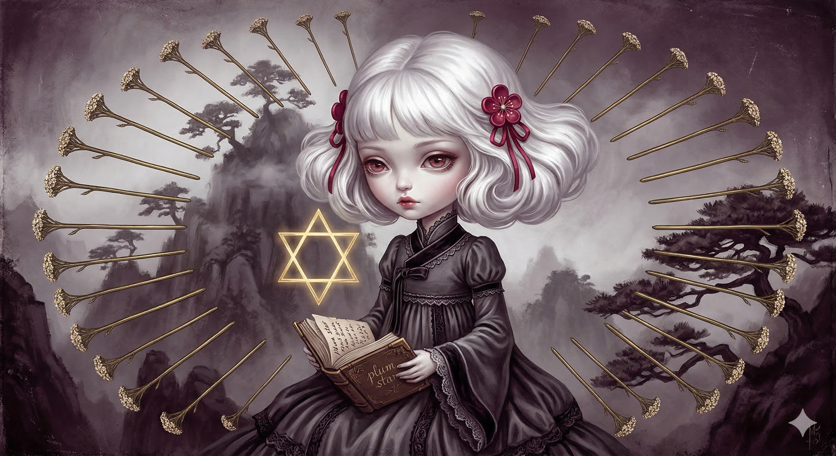 A keeper of secrets, surrounded by six wands